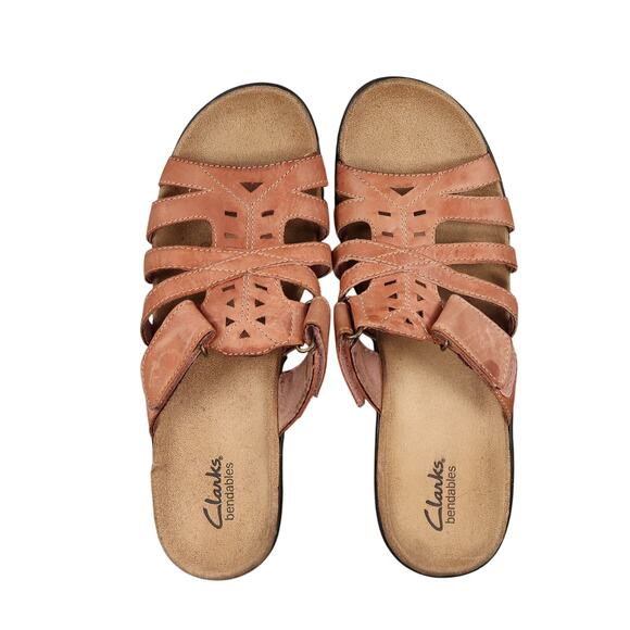 Clarks Shoes Womens 10 Sandals Bendables Leather Adjustable Straps Wedge Comfort - Picture 6 of 11